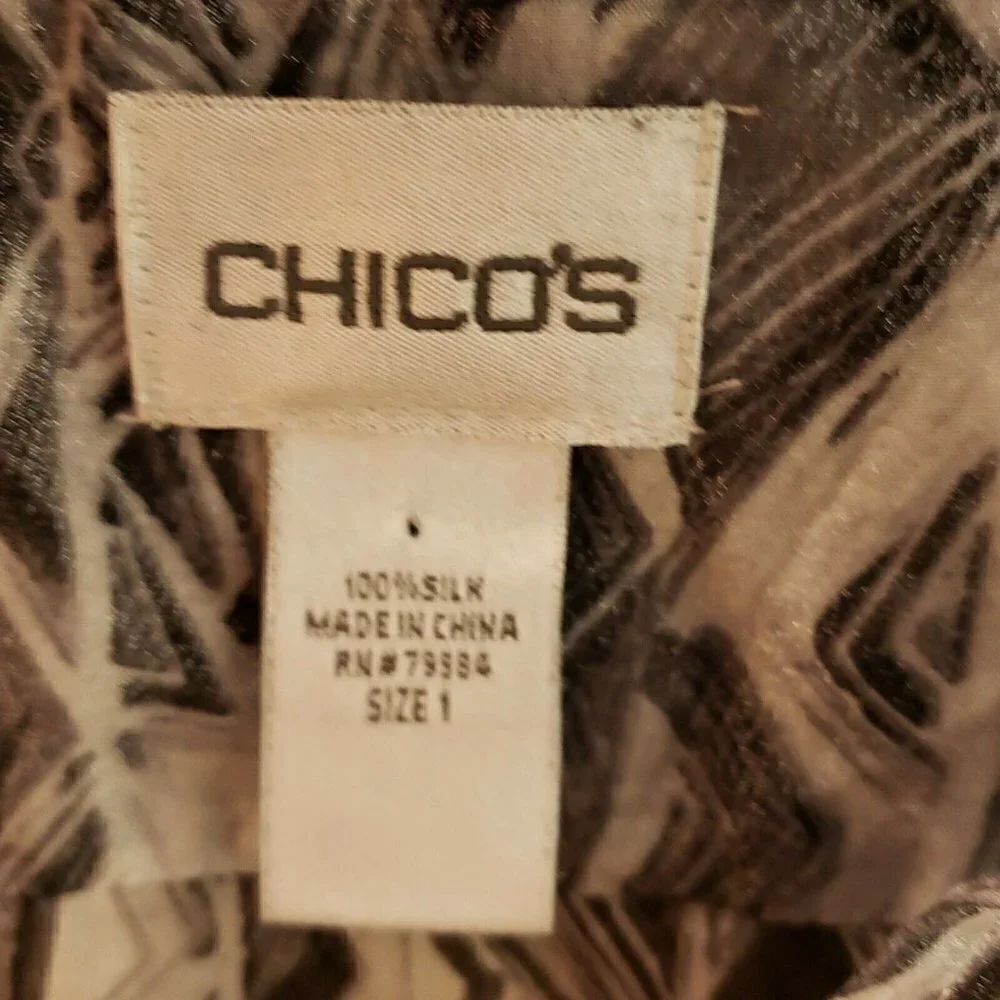 Chico's Womens Silver Shimmer Silk Semi Sheer Blouse Small - Picture 6 of 7